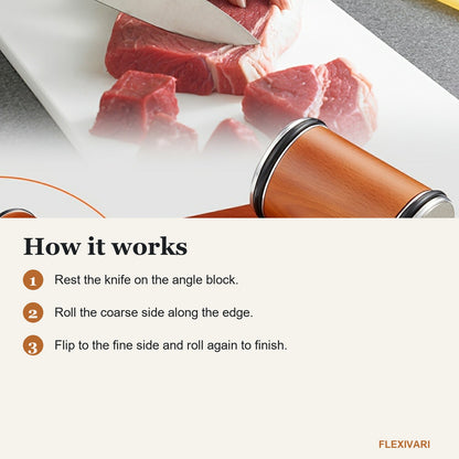 How the rolling sharpener works in three steps