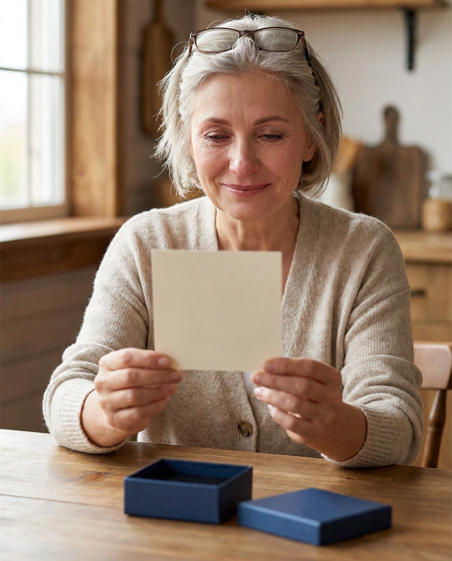 Mother reading the card from the gift box